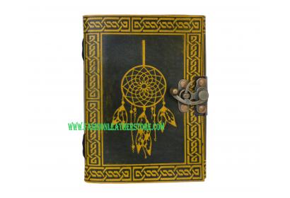 HANDMADE COWHIDE LEATHER DREAM CATCHER SIGNED TWO COLOR YELLOW WITH BLACK LEATHER DAIRY NOTE BOOK 